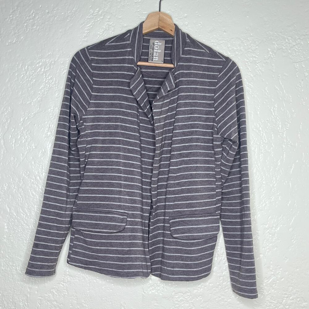 Dolan Women's Taupe Stripe Open Front Long Sleeve Jersey Blazer Size Large